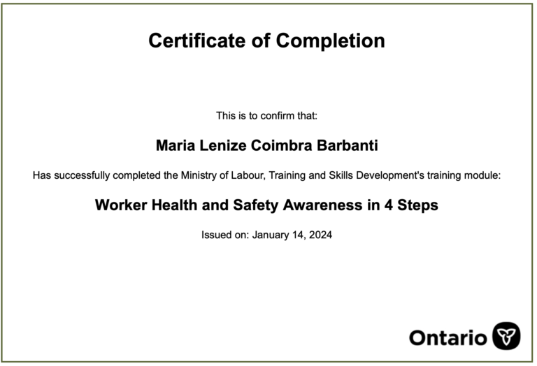 Certificate Worker Health and Safety Awareness