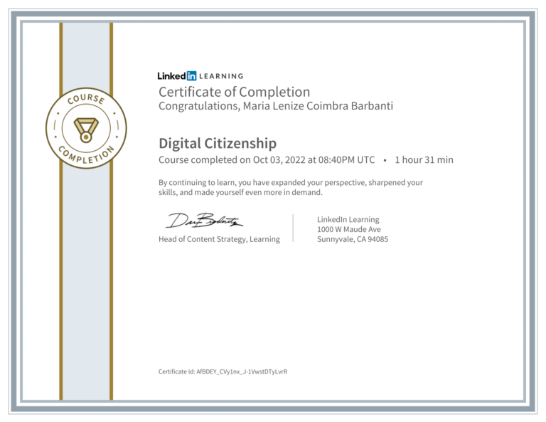 Certificate Of Completion Digital Citizenship