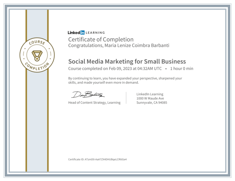 Certificate Of Completion Social Media Marketing for Small Business